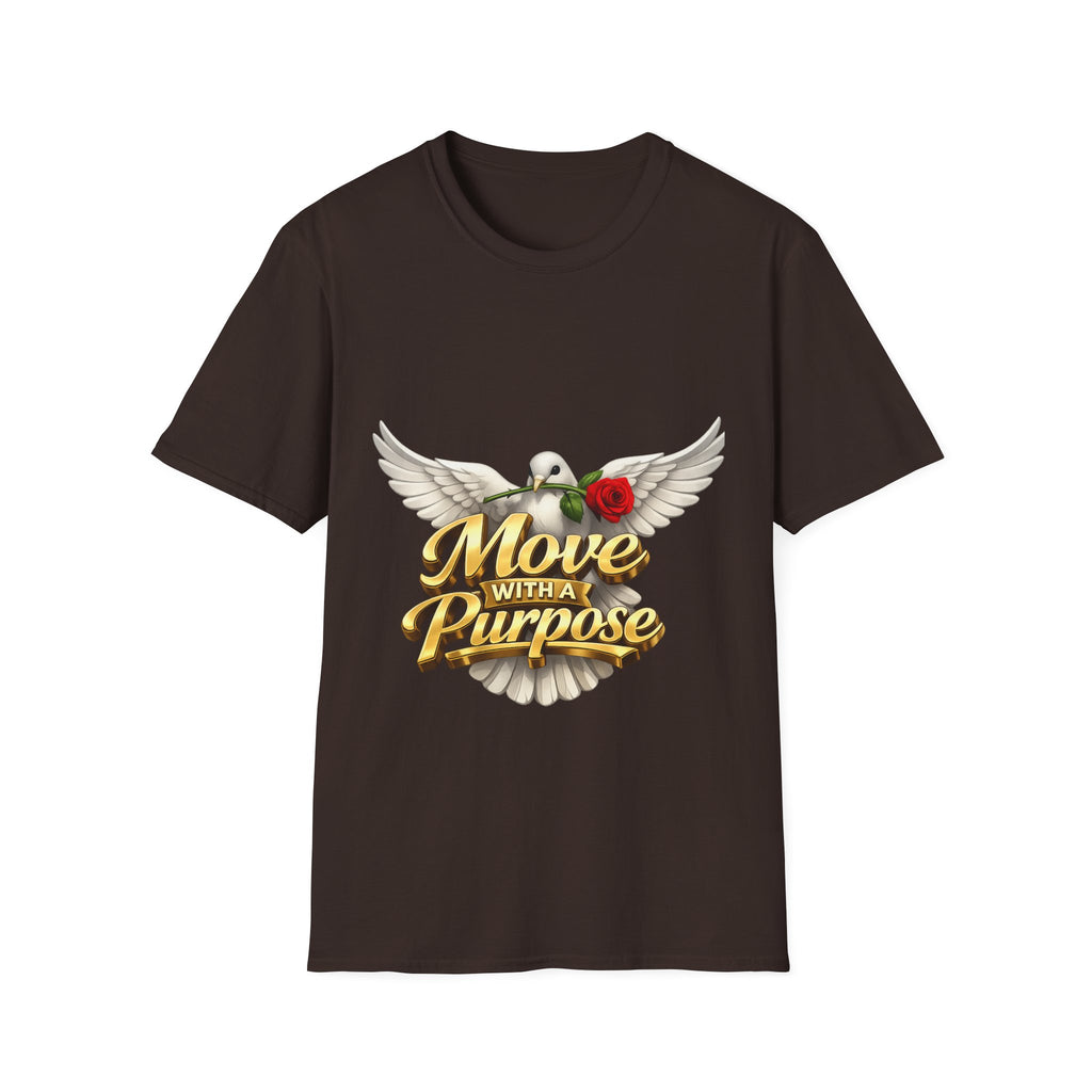Move With a Purpose Dove T-Shirt — Inspirational Graphic Tee with Rose