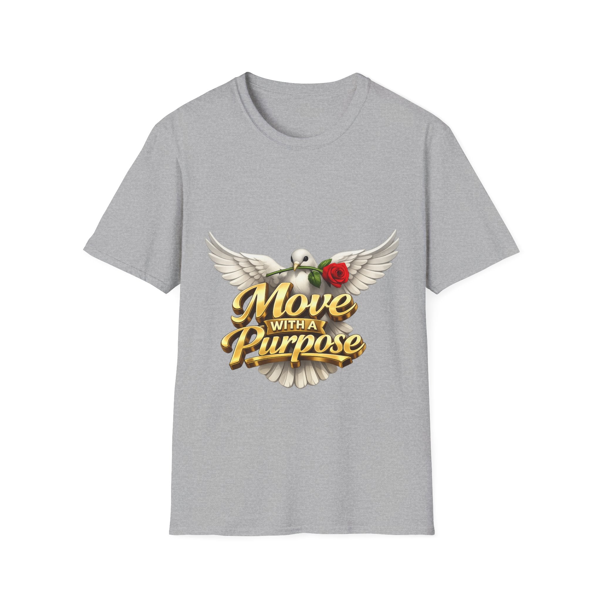 Move With a Purpose Dove T-Shirt — Inspirational Graphic Tee with Rose