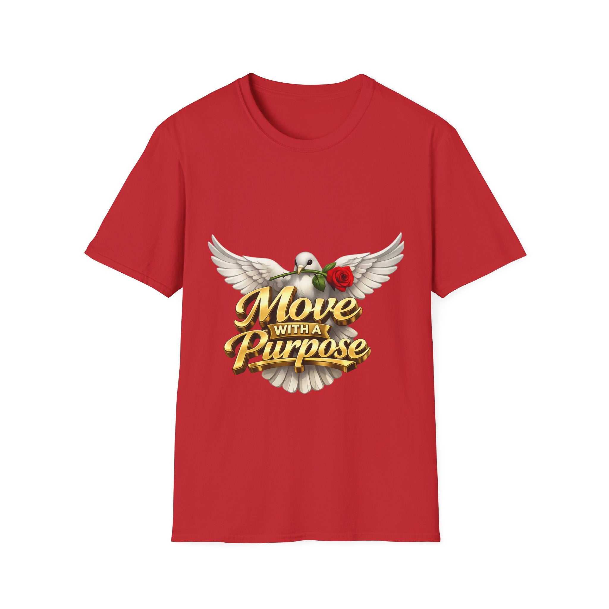 Move With a Purpose Dove T-Shirt — Inspirational Graphic Tee with Rose