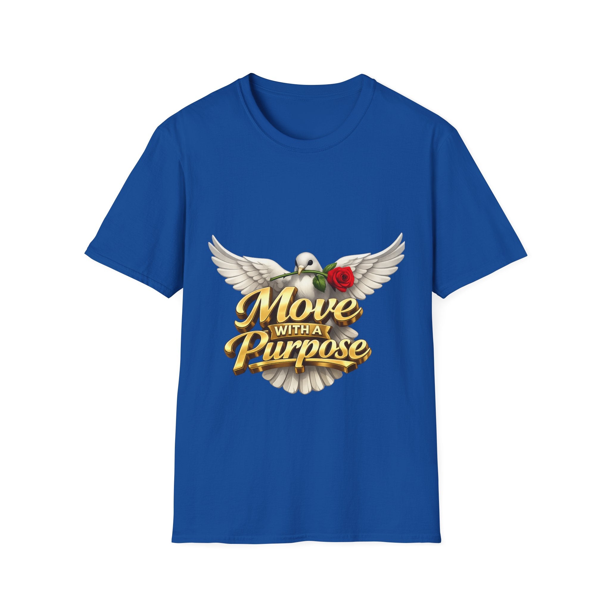 Move With a Purpose Dove T-Shirt — Inspirational Graphic Tee with Rose