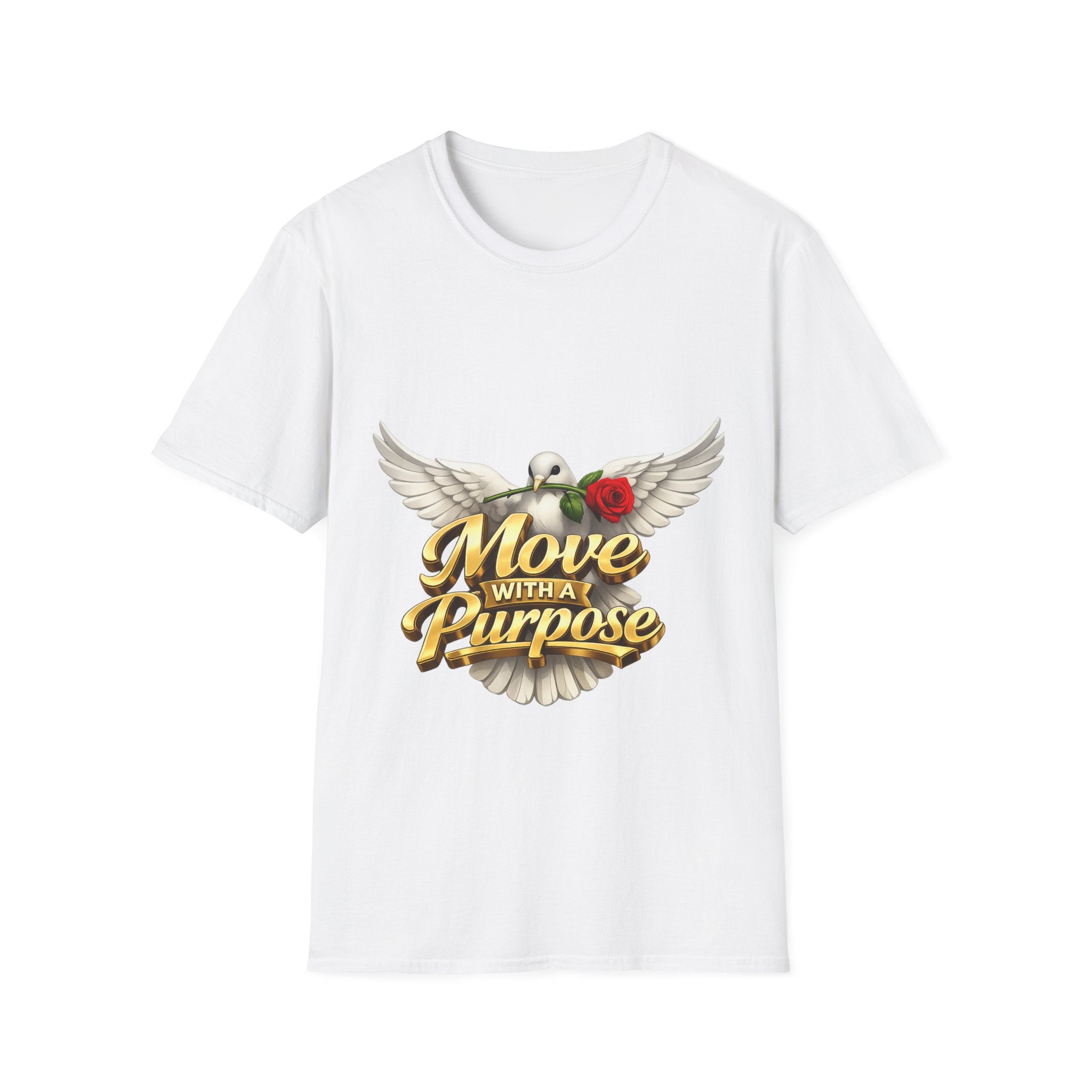 Move With a Purpose Dove T-Shirt — Inspirational Graphic Tee with Rose