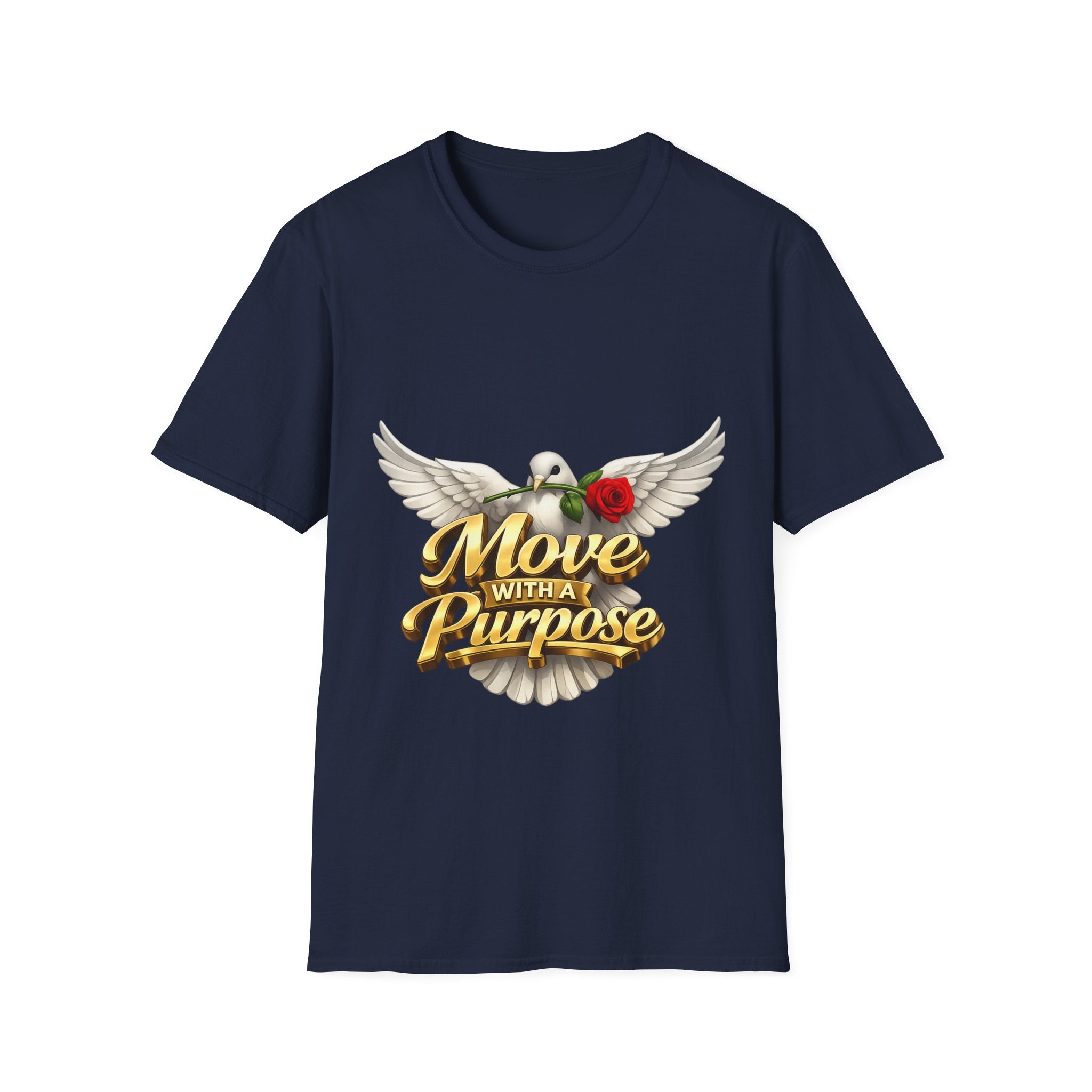 Move With a Purpose Dove T-Shirt — Inspirational Graphic Tee with Rose