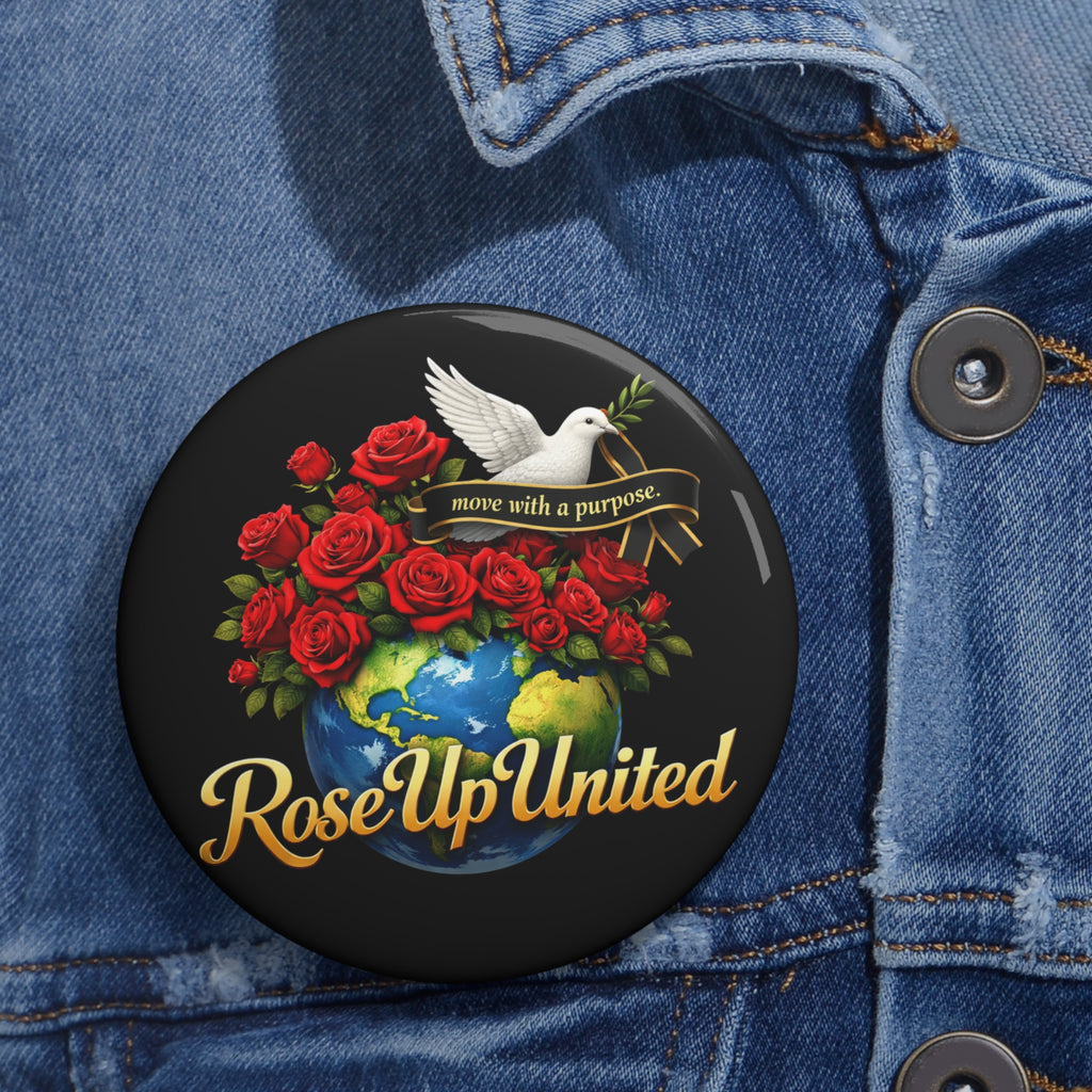 RoseUp United Pin Button — Dove, Roses & Globe Enamel Button ("move with a purpose")
