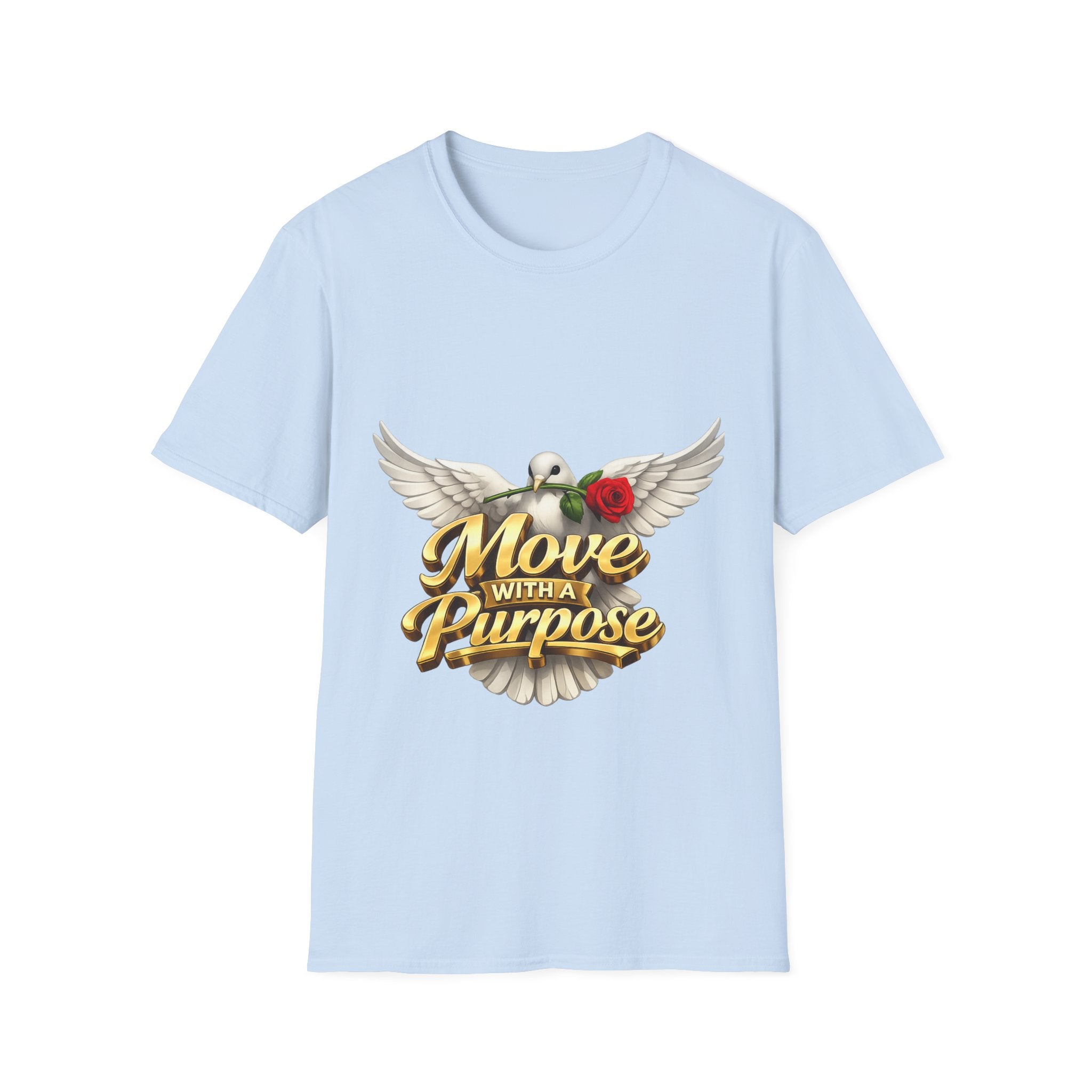 Move With a Purpose Dove T-Shirt — Inspirational Graphic Tee with Rose