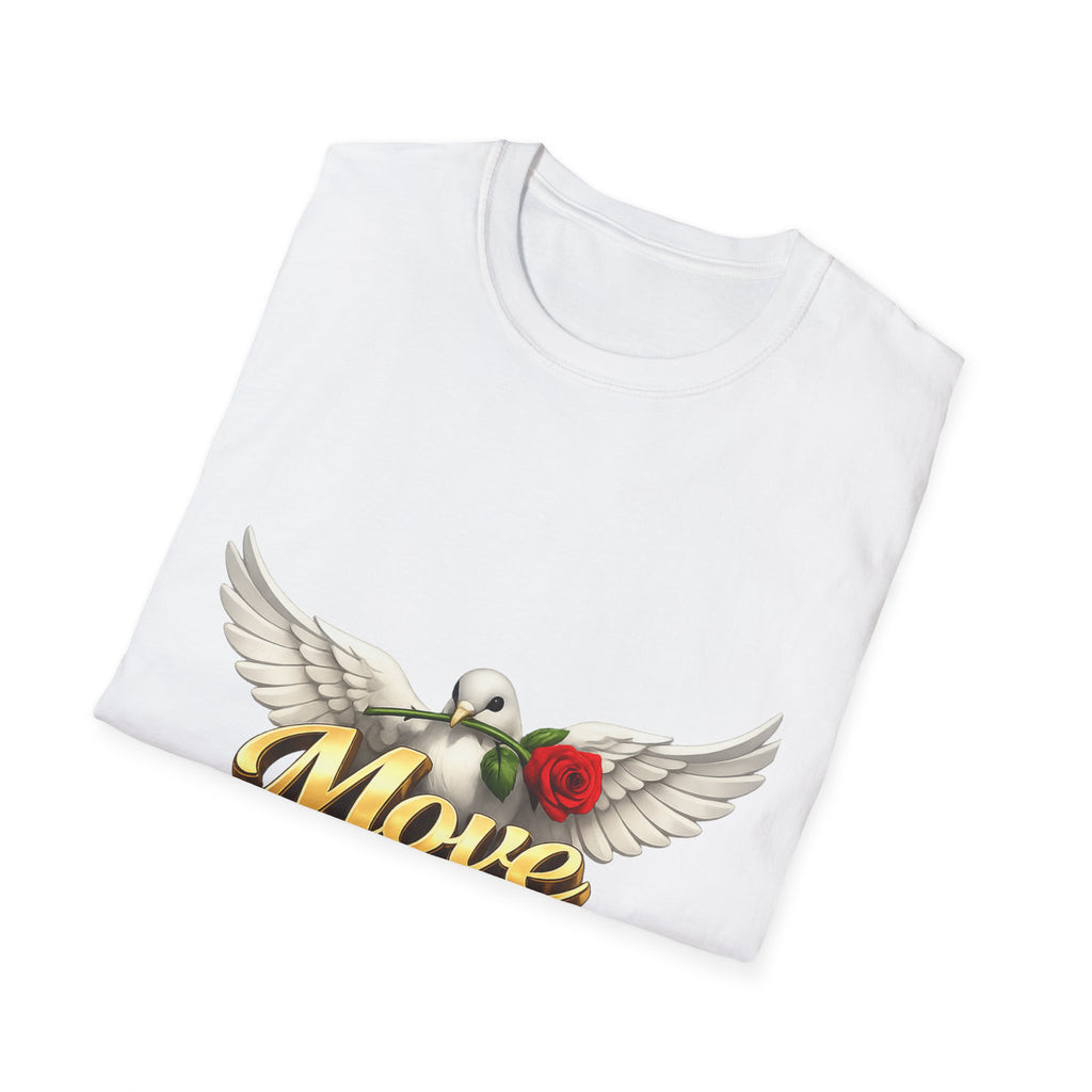 Move With a Purpose Dove T-Shirt — Inspirational Graphic Tee with Rose