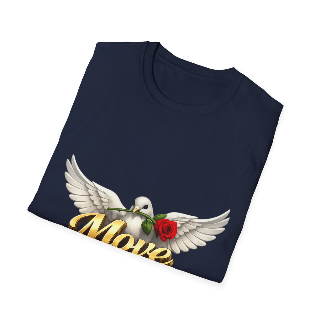 Move With a Purpose Dove T-Shirt — Inspirational Graphic Tee with Rose