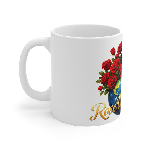Rose Up United 11oz Mug — Dove, Globe & Red Roses Inspirational Coffee Cup