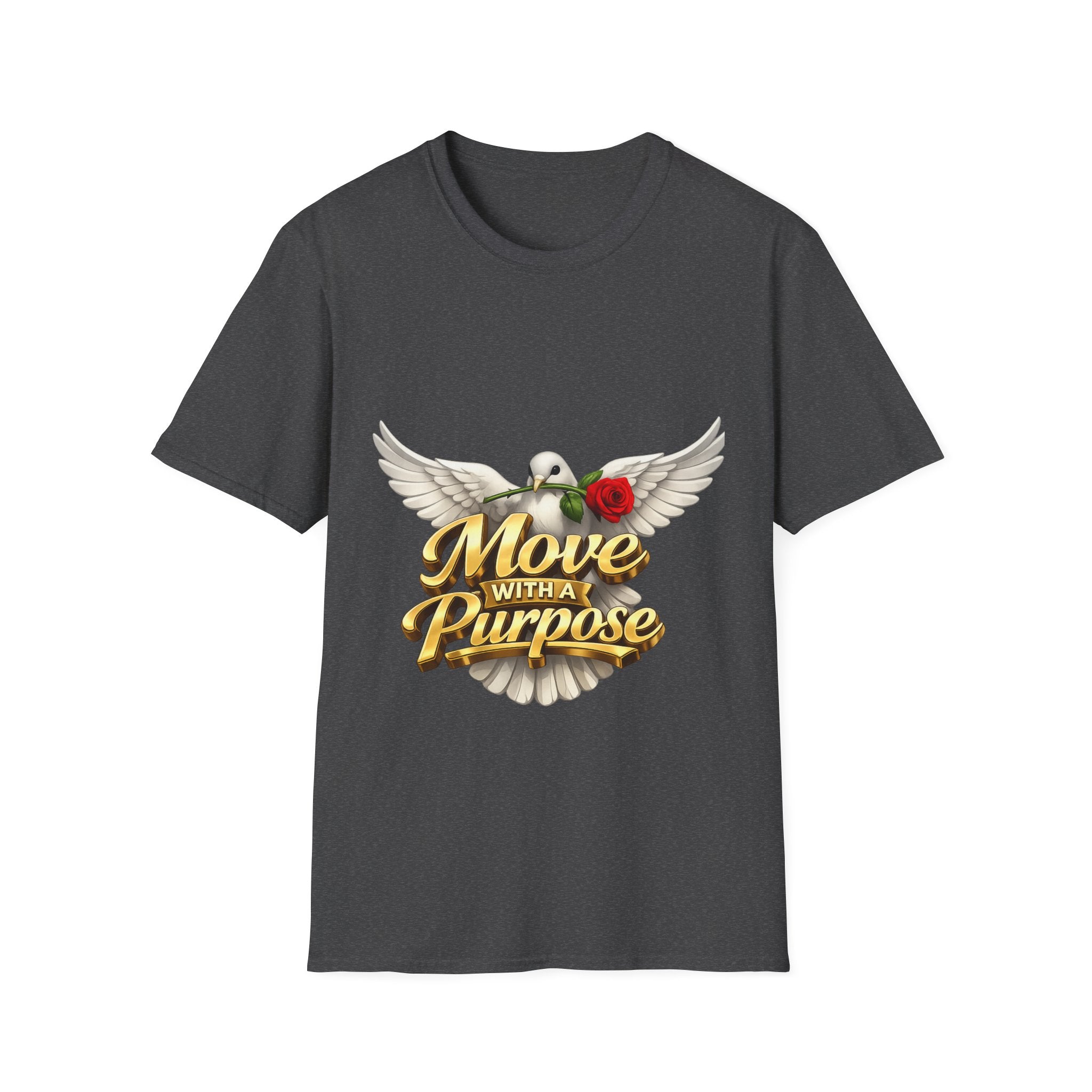 Move With a Purpose Dove T-Shirt — Inspirational Graphic Tee with Rose