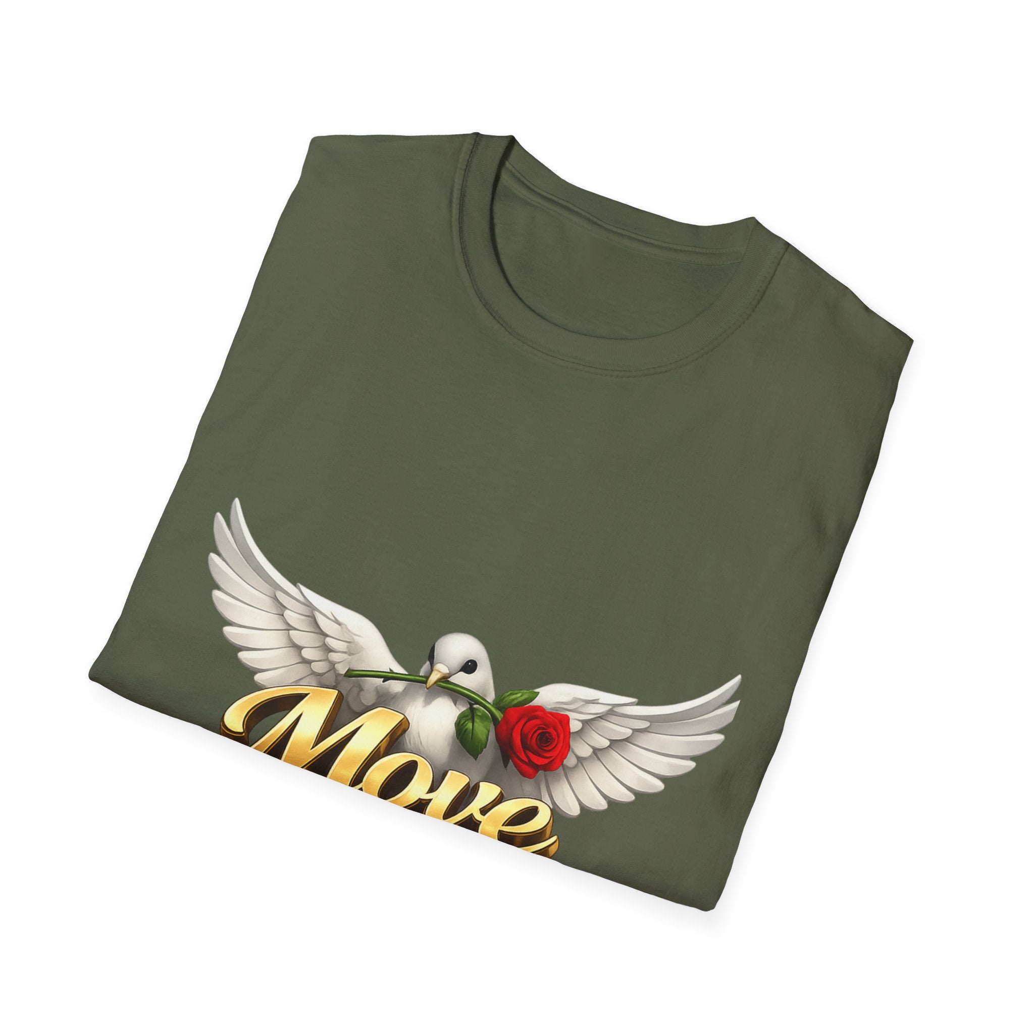Move With a Purpose Dove T-Shirt — Inspirational Graphic Tee with Rose