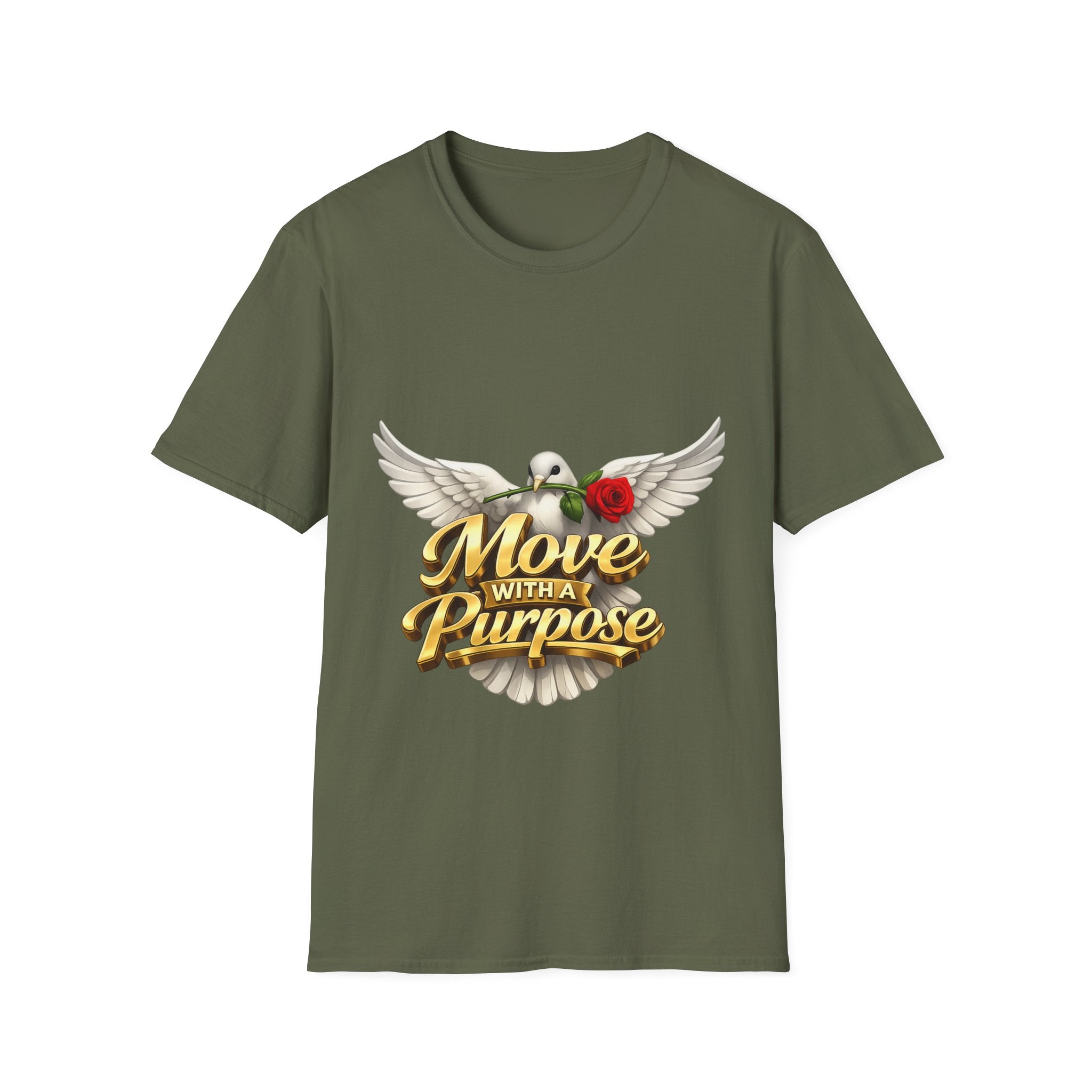 Move With a Purpose Dove T-Shirt — Inspirational Graphic Tee with Rose